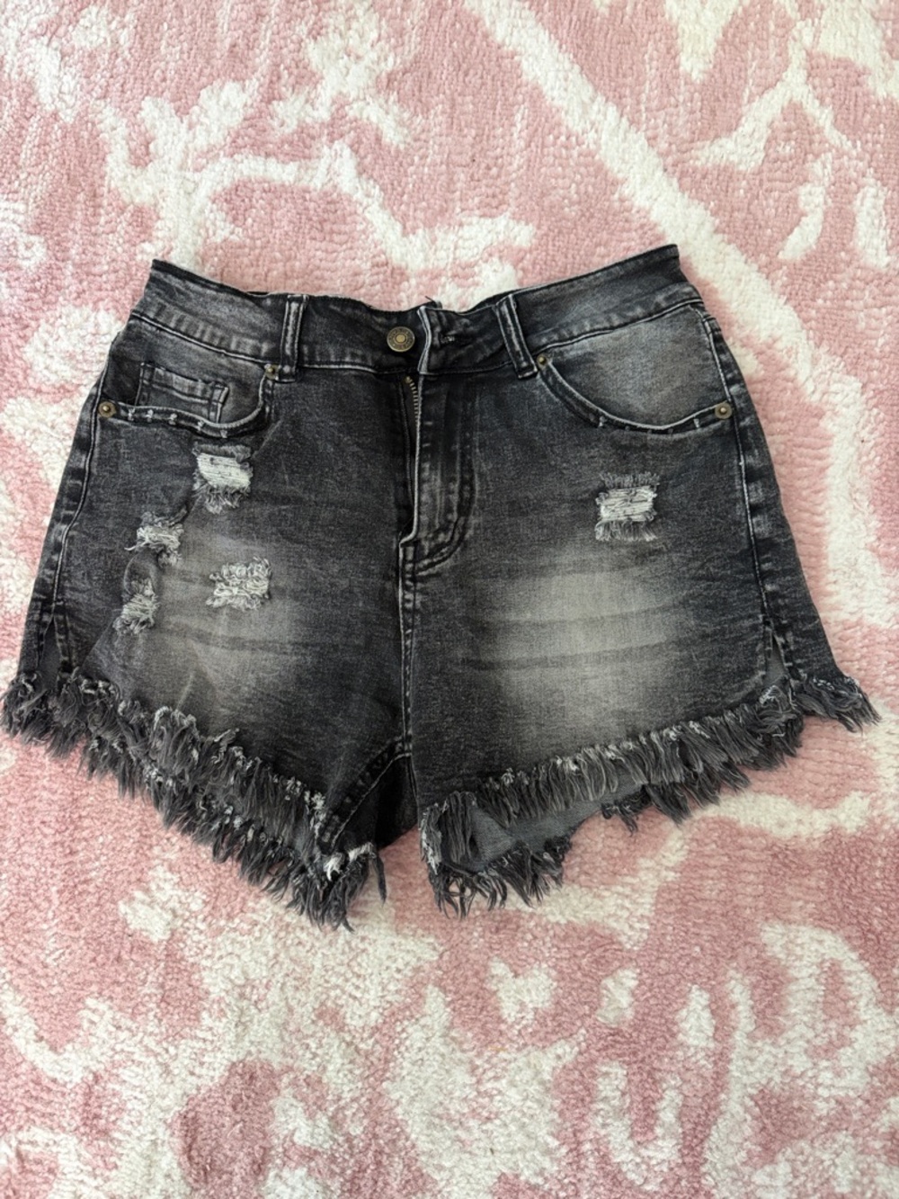 Frayed Hem Black Washed Denim Shorts - Women's Casual Summer